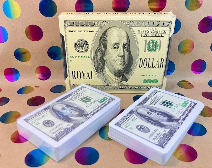 100 dollar BILLJET PLAYING CARDS - double deck 2 x 54 cards - vintage from the 80s - maker unknown - international image -POKER -bridge
