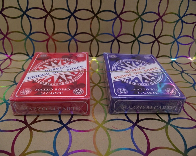 2 decks Italian Playing Cards - "carte de gioco BURRACO" - bridge, poker, gin - 1 red and 1 blue - both still in cellophane