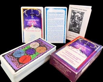 Vintage Sacred Rose Tarot deck by Johanna Sherman © US Games Systems, in original box, 78 cards, plus English booklet with instructions