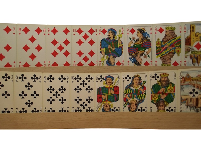 Advertising card game, Rijnland pattern, for the firm Hooghoudt young Dubbele grain jenever. Standard deck, vintage from 1935 Mesmakers