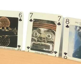 Discover beautiful BRITISH COLUMBIA, 55 playing cards, 2 jokers, 1 photo credit card, vintage c. 1980, in original box