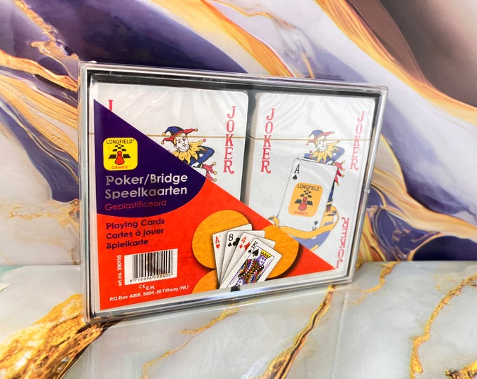 Double deck playing cards both in cellophane - Longfield Tilburg Netherlands from ca 1990 - unused - English image - complete with jokers