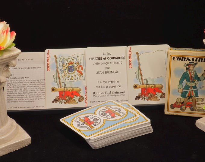 Playing cards “PIRATES” - GRIMAUD France - vintage from ca 1984 - Non-standard image - in original box - complete with 2 unique jokers