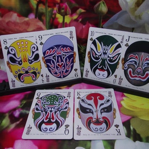 Naipes Ópera de Beijing de China - "MAQUILLAJE FACIAL" - vintage de ca 1990 - hecho en China - Hallazgo poco común - 52 cartas 2 comodines