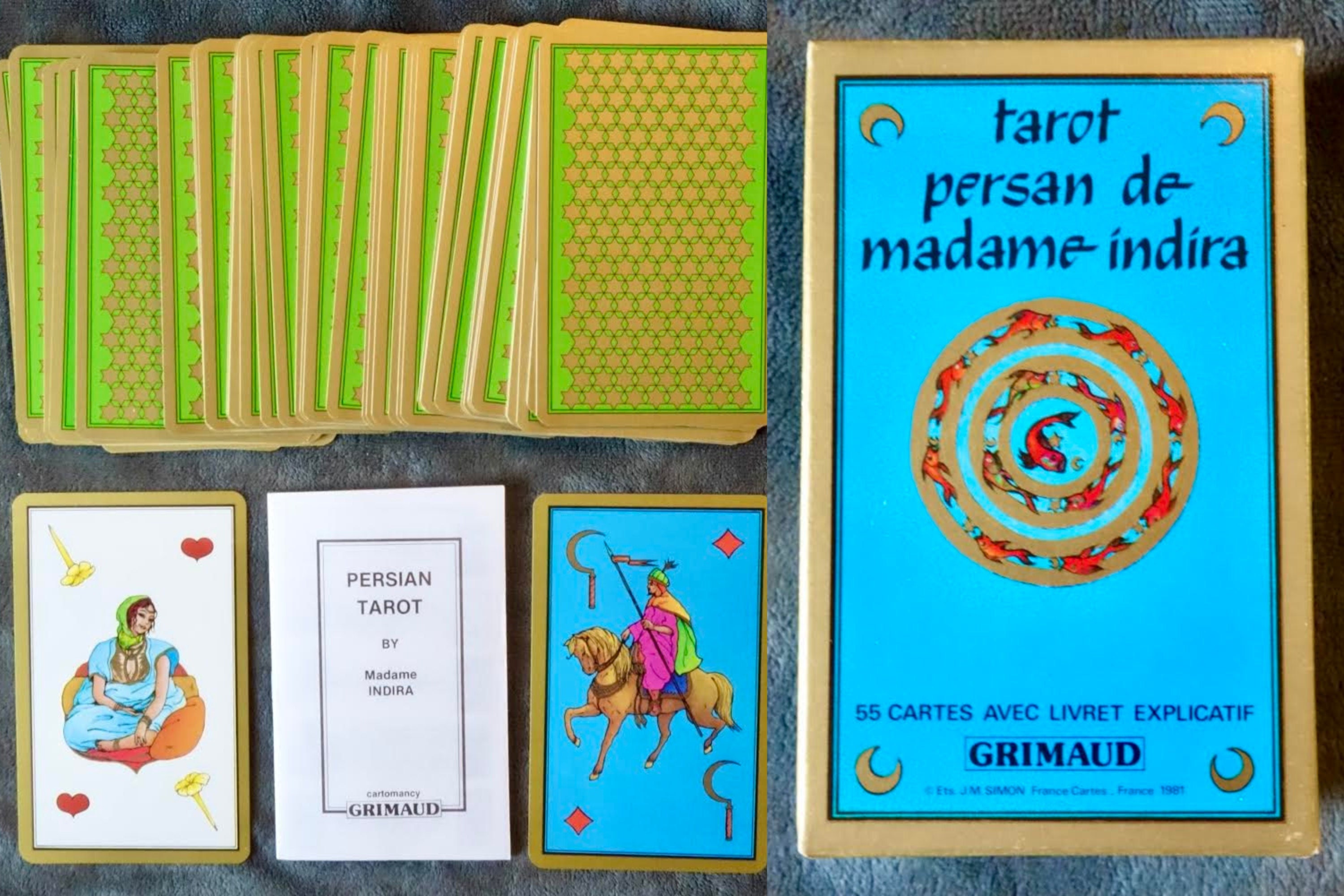 Colorful Deck, Tarot Persan De Madame Indira, Persian Tarot, by Grimaud,  Vintage From 1981, 55 Cards, Author Madame Indira -  Israel