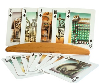 Vintage playing cards, 52 cards, architecture of Gaudi by artist Josep Oppisso beautifully rendered illustrations,