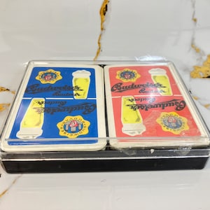 sehr seltene Doppeldeck-Spielkarten - Marke Casino - Werbedeck für „BUDWEISER“ – Vintage um 1980 – komplett, mit Joker – aus Tschechien