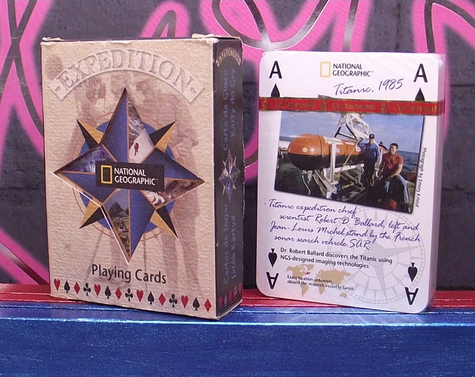 Card game of "©National Geographic EXPEDITION" made by Carta Mundi, vintage from 2004, complete deck with unique photos of expedition