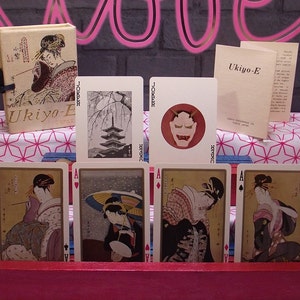 Hermosa caja "Tarjetas Ukiyo-E", 52 naipes únicos, no un juego de cartas estándar. Baraja vintage de alrededor de 1960, fabricada por 'Sanyo Enterprise Co'