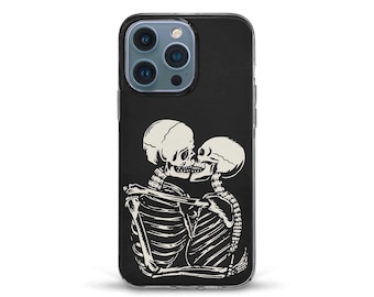 Emo iPhone case Gothic aesthetic skeletons iPhone 15 pro iPhone 14 iPhone 13 12 Galaxy s24 s23 Trendy dark elegant grunge Love kiss cover