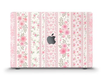 Coque MacBook Air 13 15 pouces M2 M3 M4 Pro 13 14 16 matelassée florale mignonne Coque coquette girly rose avec fleurs roses