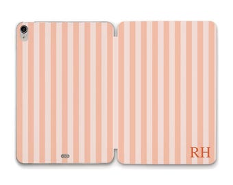 Initials iPad case Aesthetic orange stripes iPad a16 10th 9th Air 11 13 Pro 12.9 Mini 7 Custom monogram Personalized trendy pastel case