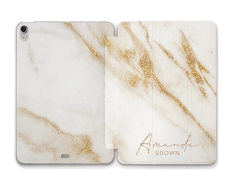 Name iPad case Marble Custom Personalized Aesthetic Gold for Girls iPad 10.2 Air 5 10.9 iPad Pro 12.9 Pro 11 Mini 6 iPad 9.7 10.5 inch case