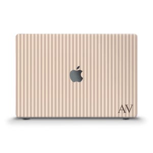 Initials MacBook case Aesthetic brown stripes MacBook Air 13 15 M2 M3 M4 Pro 13 14 16 Custom personalized monogram Simple unique trendy case