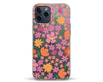 Floral iPhone case Cute retro flowers iPhone 16 15 pro iPhone 14 iPhone 13 12 Galaxy s24 s23 Clear design for girls Trendy transparent cover