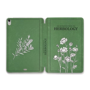 Book iPad case Green Aesthetic Plants Trendy iPad 10th 10.2 Air 5 10.9 Pro 12.9 11 Mini 6 9.7 Vintage Cute Herbology Book Floral Design case