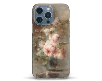 Roses iPhone case Aesthetic flower painting iPhone 15 iPhone 14 iPhone 13 12 Galaxy s24 s23 s22 Vintage floral art Elegant pink rose cover