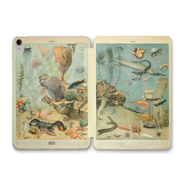 Ocean iPad case Aesthetic Vintage Book Animals iPad 10th 9th 10.2 Air 5 4 10.9 Pro 12.9 11 Mini 6 iPad 9.7 Art Nature Retro Drawings case