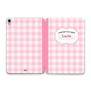 Notebook iPad case Custom name Cute iPad a16 10th 9th Air 11 13 Pro 12.9 Mini 7 Pink gingham Aesthetic personalized composition book case