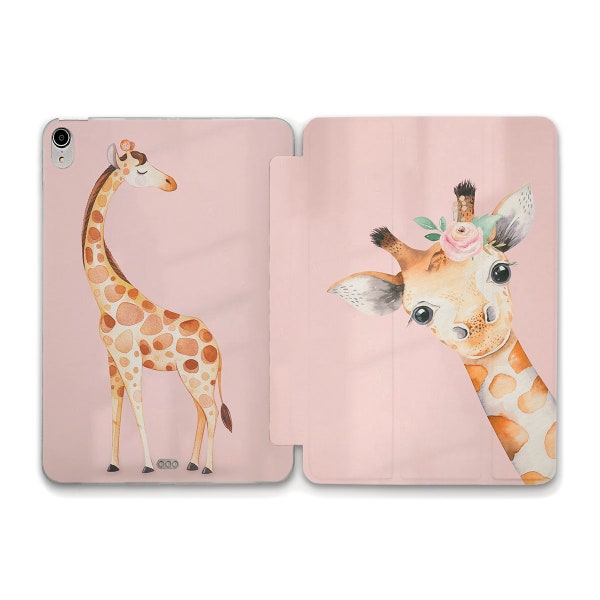 Cute iPad case Kawaii giraffe animals iPad 10th 9th 10.2 iPad Air 5th 4th 10.9 Pro 12.9 11 Mini 6 for girls Aesthetic pretty pink Funny case