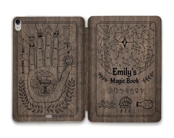 Gothic iPad case Custom magic book iPad 10th 9th gen iPad Air 11 10.9 Pro 12.9 Mini 6th Personalized name Vintage witch book Occult cover