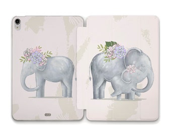 Elephants iPad case for girls Cute animals iPad 10th 9th 10.2 iPad Air 5th 10.9 Pro 12.9 11 Mini 6 Kawaii design for kids Aesthetic cover