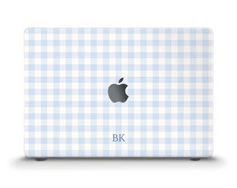 Initials MacBook case Aesthetic gingham Custom MacBook Air 13 15 M2 M3 M4 MacBook Pro 13 14 16 Personalized monogram Blue plaid Simple case