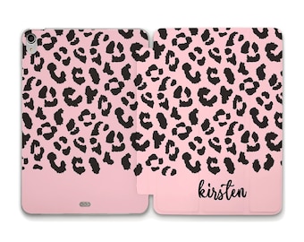 Leopard iPad case Cute Name Aesthetic Custom iPad 10th 10.2 Air 5 4 10.9 Pro 12.9 11 Mini 6 iPad 9.7 Personalized Trendy Girly Pattern case
