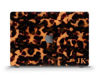 Initials MacBook case Aesthetic tortoise shell MacBook Air 13 15 M2 M3 M4 Pro 13 14 16 Personalized custom monogram Trendy unique dark case