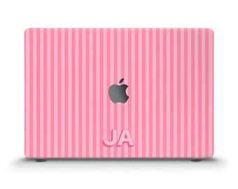 Initials MacBook case Aesthetic personalized cute MacBook Air 13 15 M2 M3 M4 Pro 13 14 16 Pink stripes Custom monogram Girly elegant case