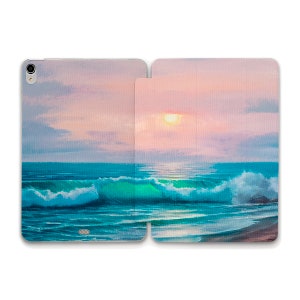 Ocean iPad case Beach Nature Art Aesthetic iPad 10.2 Air 5 4 10.9 Pro 12.9 11 Mini 6 iPad 9.7 10.5 Painting Waves Pink Blue Landscape case
