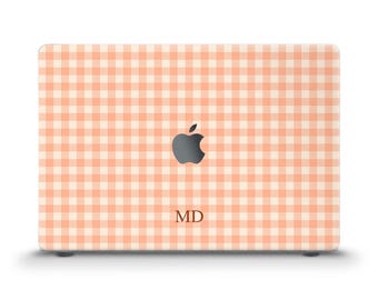 Initials MacBook case Orange gingham Custom MacBook Air 13 15 inch M5 M4 Pro 13 14 16 Personalized monogram Aesthetic simple unique case