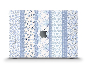 Cute MacBook case Blue flowers Aesthetic MacBook Air 13 inch Air 15 M2 M3 Pro 13 Pro 14 Pro 16 Coquette ribbons Floral girly quilt case