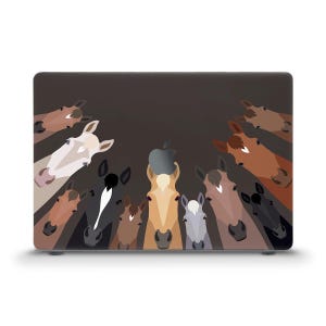 Horses MacBook case Cute animals Brown MacBook Air 13 15 inch M2 M3 M4 2025 Pro 13 14 16 Funny design with horses Dark brown trendy case