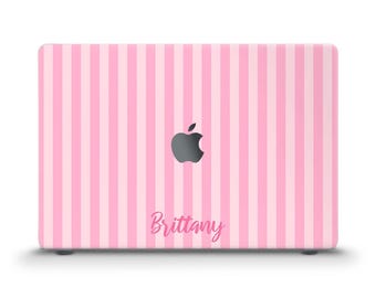 Custom MacBook case Personalized name Aesthetic MacBook Air 13 15 inch M5 Neo Pro 13 14 16 Pink stripes Simple design for girl Trendy case