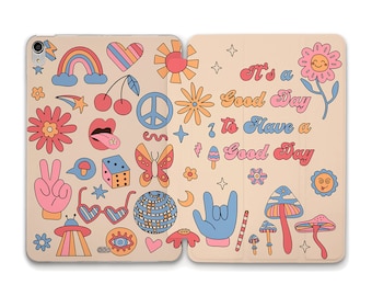 Hippie iPad case with Quote Cute Retro Kawaii Aesthetic iPad 10.2 Air 5 4 10.9 iPad Pro 12.9 11 Mini 6 iPad 9.7 10.5 inch Trendy 70s case