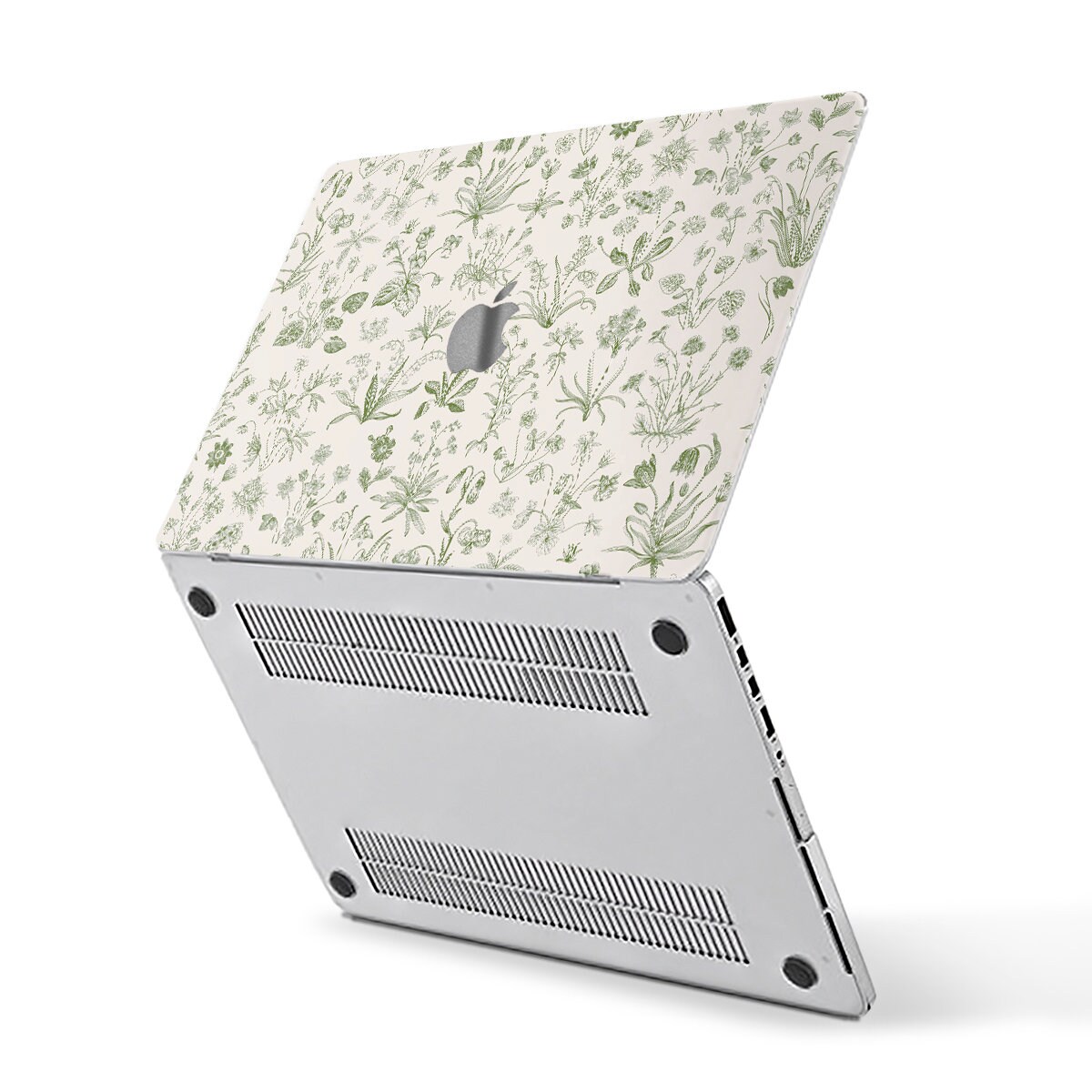 Floral MacBook Case Green Toile Flowers MacBook Air 13 Air 15 M2 M3 Pro ...
