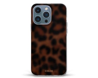 Leopard iPhone case Custom name Aesthetic iPhone 17 16 15 iPhone 14 13 12 Galaxy s25 s24 Trendy personalized unique design Elegant cover
