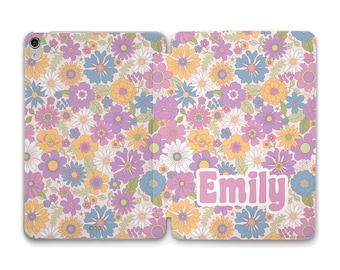Cute iPad case Personalized name Floral iPad 11th 10th iPad Air 11 13 10.9 Pro 12.9 Mini a17 Retro custom Purple preppy flowers Girly case