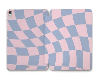 Aesthetic iPad case Cute Pink Blue Checker iPad 10th 10.2 Air 5 10.9 iPad Pro 12.9 11 Mini 6 9.7 10.5 for Girls Trendy Pattern Preppy case