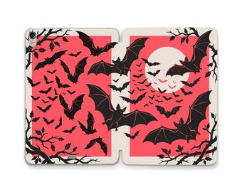 Gothic iPad case Black bats Red iPad a16 10th 9th Air 11 inch Pro 12.9 Mini 7 Goth design for Halloween Night animals Trendy simple case