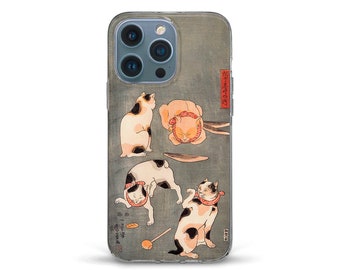 Cats iPhone case Japanese vintage art iPhone 15 iPhone 14 iPhone 13 iPhone 12 Galaxy s23 ultra s22 Aesthetic cute painting Funny cats cover