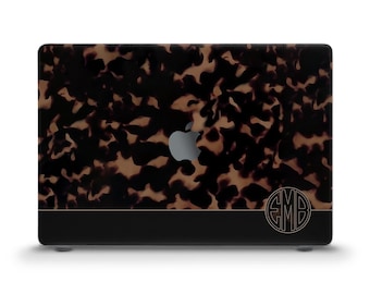 Monogram MacBook case Personalized Aesthetic Custom MacBook Air 13 Pro 13 Pro 14 16 M2 Pro 15 12 Dark Tortoise Pattern Trendy Luxury case