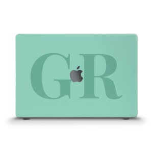 Initialen MacBook-hoesje aangepast esthetisch gepersonaliseerd MacBook Air 13 Pro 13 14 16 M2 M1 Pro 15 12" groen monogram uniek trendy pastelkleurig hoesje