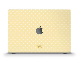 Initials MacBook case Aesthetic personalized yellow MacBook Air 13 15 M2 M3 M4 Pro 13 14 16 Custom monogram Cute elegant polka dot case