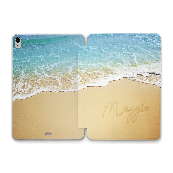 Nom Coque pour iPad Esthétique Personnalisée Plage Mignonne iPad 10 10.2 Air 5 10.9 Pro 12,9 11 Mini 6 iPad 9,7 Design Personnalisé Coque océan Nature vagues