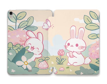 Cute iPad case Kawaii bunny Nature iPad 10th 9th 10.2 Air 5th 4th 10.9 Pro 12.9 11 Mini 6 for girls Korean style Cartoon animals Trendy case