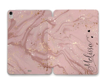 Marble iPad case Personalized Name Aesthetic iPad 10.2 Air 5 10.9 Pro 12.9 11 Mini 6 iPad 9.7 10.5 Cute Custom Pink Marble Design Girly case