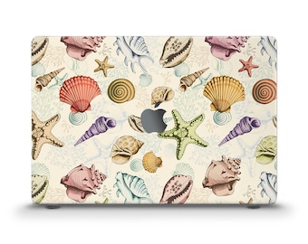 Étui pour MacBook océan, coquillages colorés esthétiques pour MacBook Air 13 Air 15 M2 M3 Pro 13 14 16 pouces Jolis animaux de l'océan Étui nature coquillages mignons