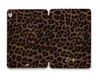 Name iPad case Aesthetic leopard Custom iPad 11th a16 10th Air 11 13 Pro 12.9 Mini 7 a17 Personalized pattern Unique trendy dark brown case